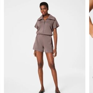 Spanx Air Essential Romper Half Zip Black And Smoke Xs